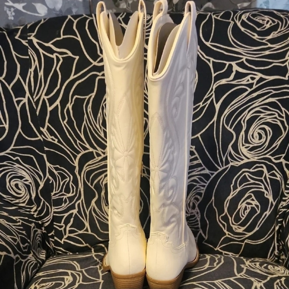 Wild Fable Womens Kenzi Western Boots with Memory Foam Insole Ivory Off White - Picture 7 of 12